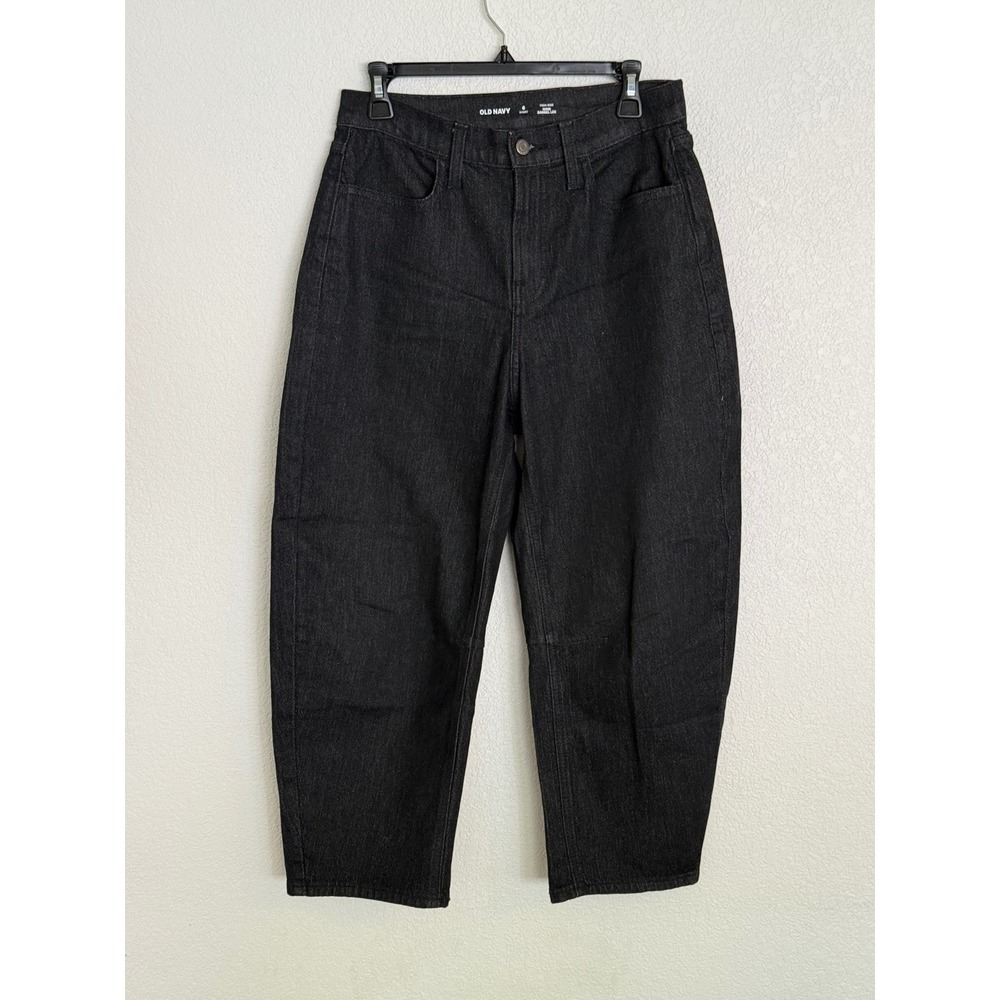 Old Navy Wow Barrel Leg Jeans Womens 6 Short High Rise Black Dark Wash Denim